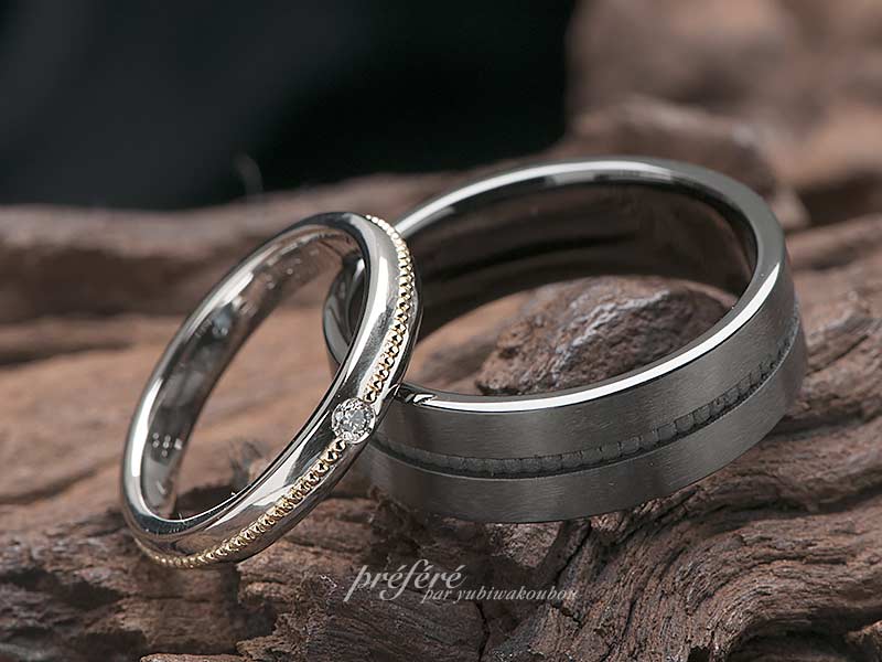 ブラックリングとミル打ちを楽しむオーダーメイドの結婚指輪