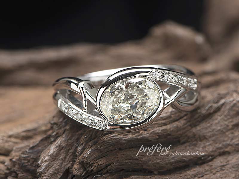 1カラットのオーバルカットダイヤの婚約指輪をオーダー リメイク｜結婚指輪・婚約指輪はオーダーメイド専門のしあわせ指輪工房で