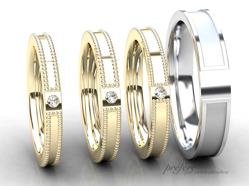結婚指輪はミル打ちとダイヤを入れてシンプルデザインでオーダー
