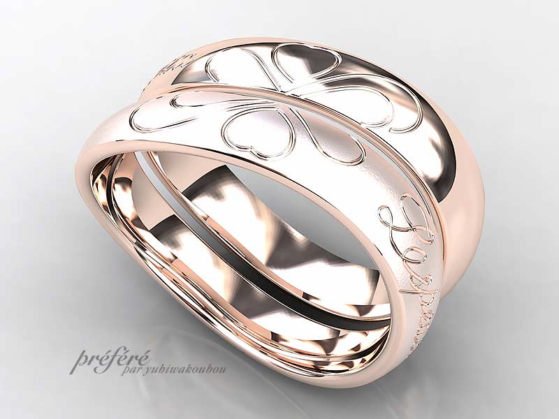 結婚指輪は四つ葉のクローバーとメッセージを入れてオーダー