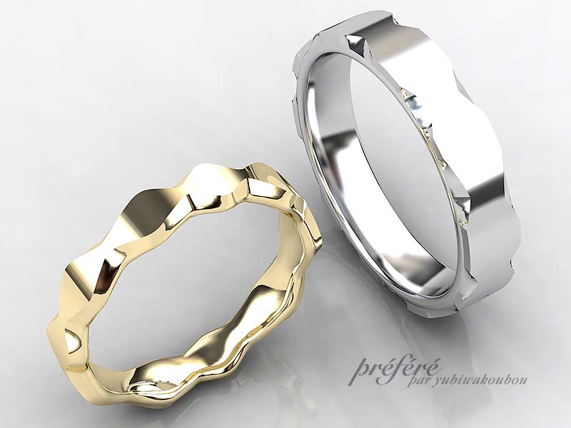 結婚指輪は彼女が描いたデザインでオーダーメイド