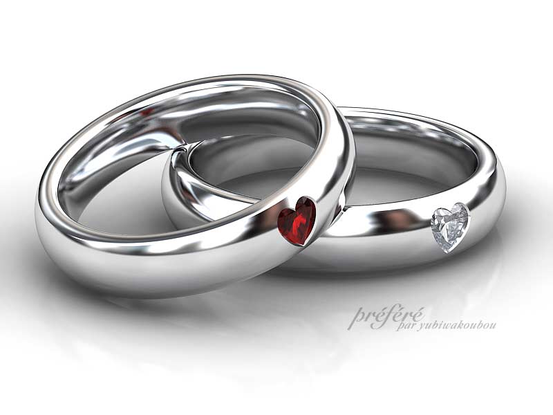 結婚指輪のオーダーはハートのダイヤとルビー