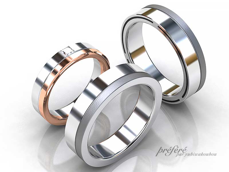 結婚指輪は四角いプリンセスダイヤをセットしてスタイリッシュなデザインでオーダー結婚指輪はプリンセスダイヤをセットしてスタイリッシュなデザインでオーダー