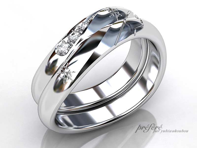 オーダーメイドの結婚指輪は雪の結晶をモチーフにお創りしました