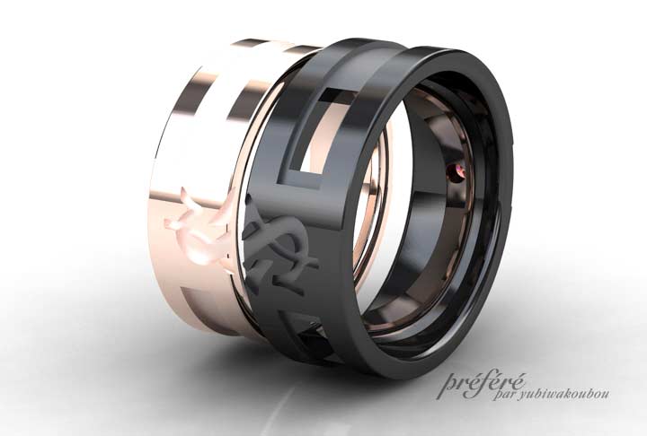 結婚指輪のオーダーはクロスとイニシャルモチーフのデザイン