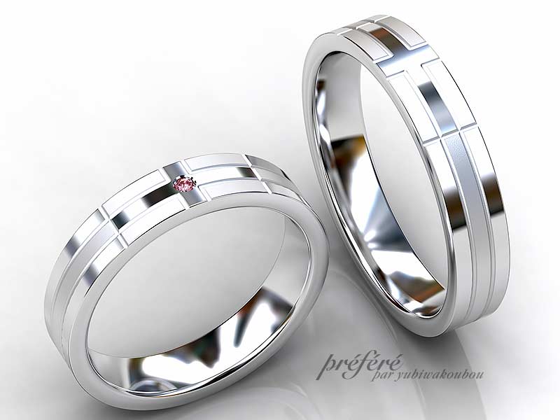 結婚指輪はクロスのデザインでつや消しと鏡面仕上げでオーダーメイド