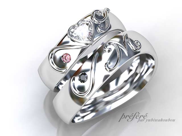 オーダーメイドの結婚指輪はキュートなハートのデザインです。