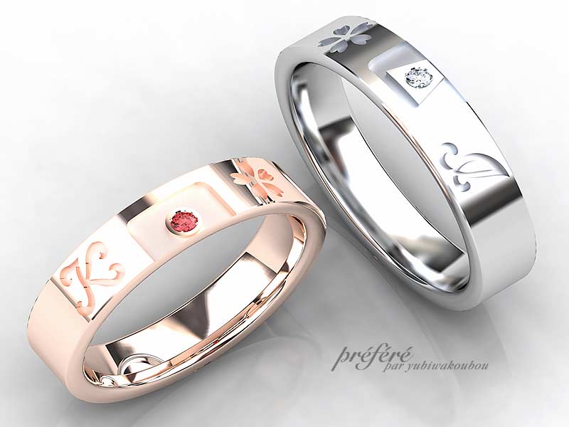 結婚指輪は桜とイニシャルを入れたオーダーメイド