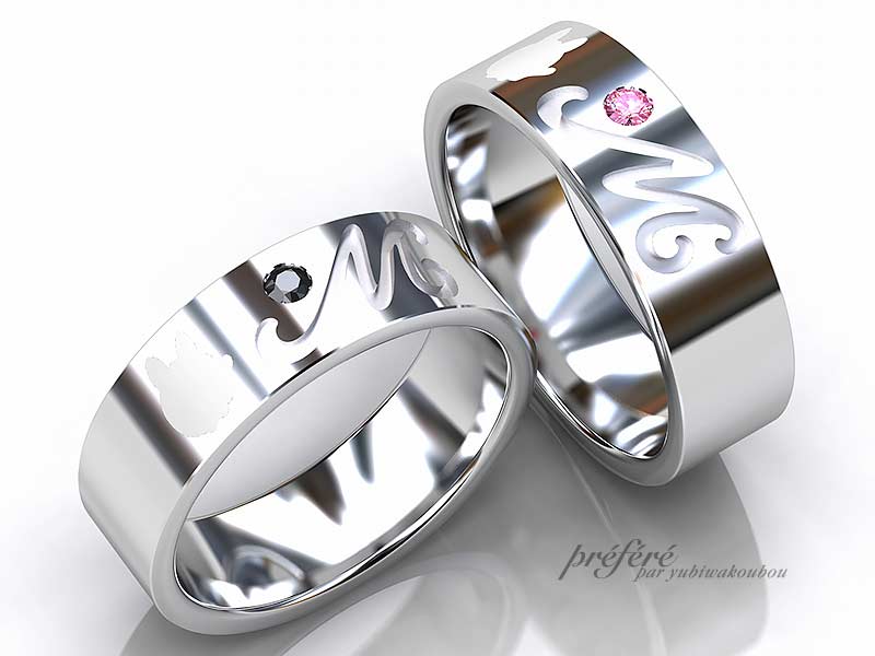 結婚指輪オーダーはトトロをアレンジして二人のイニシャルを入れました。