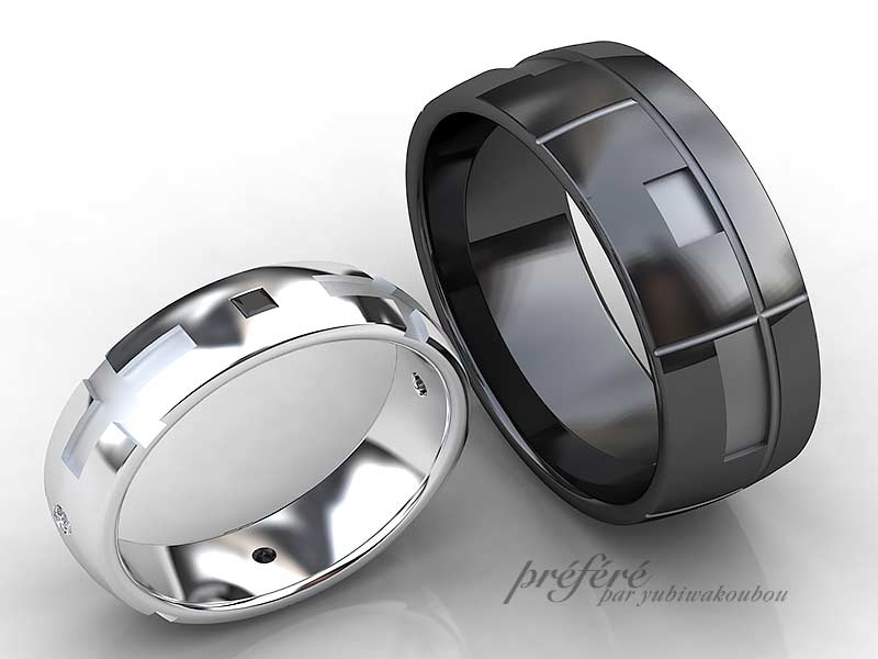結婚指輪でお創りしたブラックリングはイニシャルモチーフでオーダーメイド