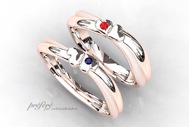 ハートの指輪を重ねると幸せ四つ葉のクローバーになる結婚指輪
