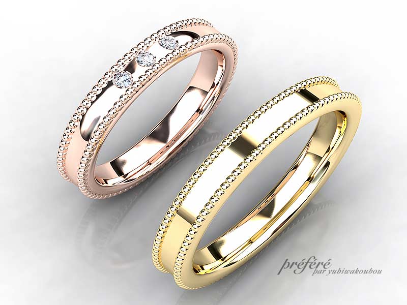 結婚指輪はオーダーメイドの１８金ピンク＆シャンパンゴールド