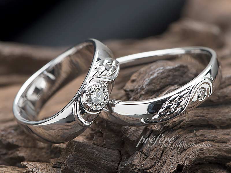 天使の羽の結婚指輪にダイヤを入れてオーダー