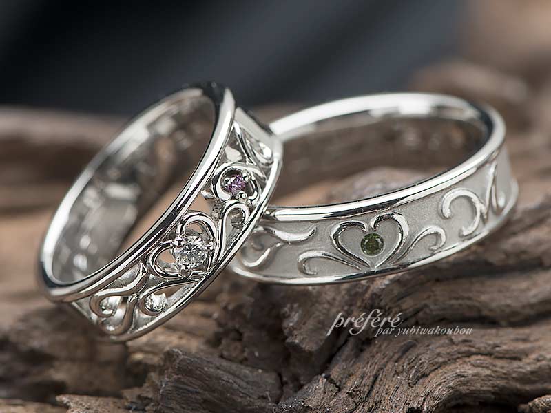 イニシャルと四つ葉のクローバーの結婚指輪はオーダー
