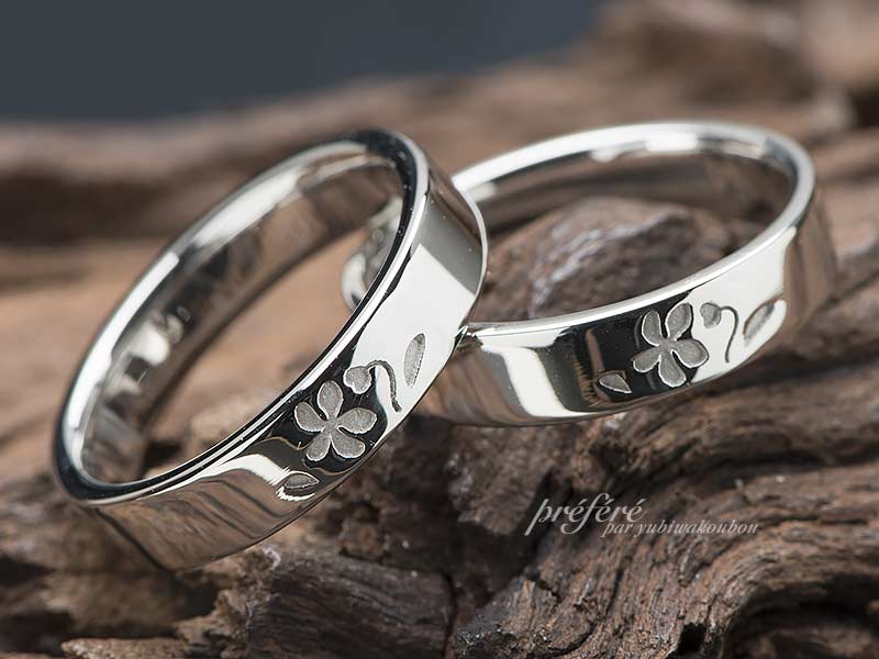 結婚指輪のオーダーはすみれの花のデザイン