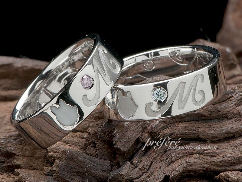 結婚指輪オーダーはトトロをアレンジして二人のイニシャルを入れました。