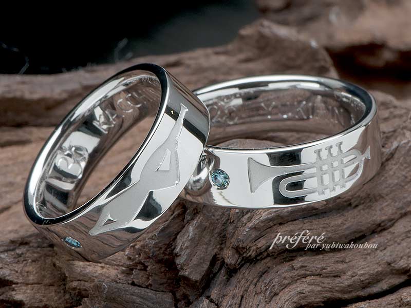 結婚指輪（マリッジリング）はヨガとトランペットをデザイン