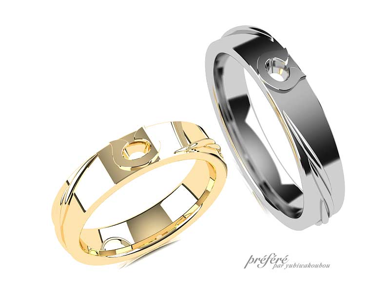馬蹄とトルネードデザインの結婚指輪