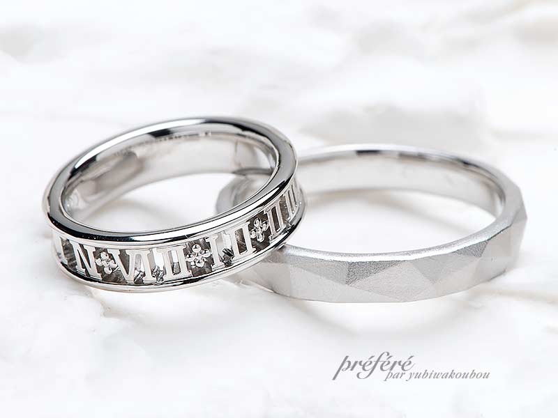 憧れていた記念日（ローマ数字）とイニシャルの結婚指輪