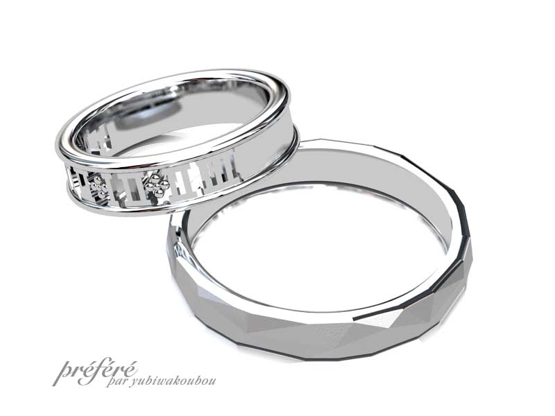 記念日とイニシャルモチーフの結婚指輪