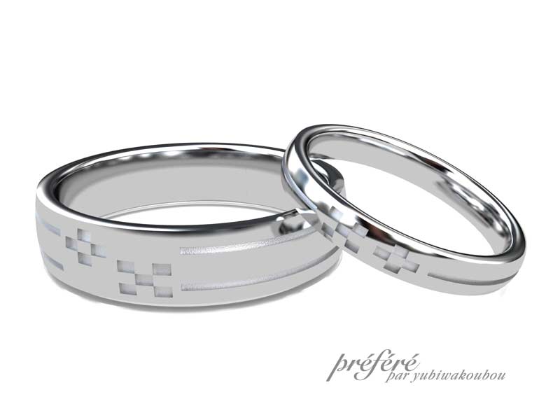ミンサー柄の結婚指輪イメージCG