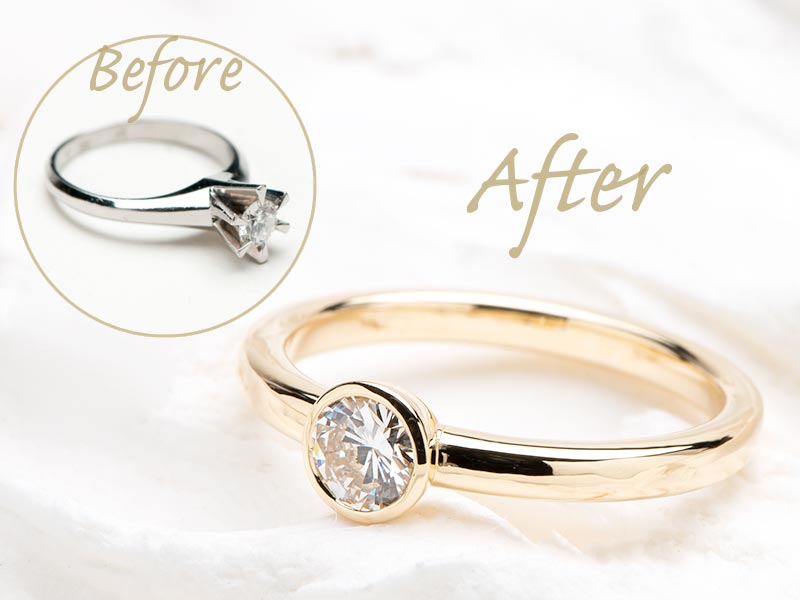 立爪の婚約指輪から普段使いしやすいデザインのリングへリフォーム
