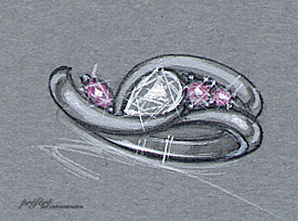 婚約指輪は愛のひとしずくのペアシェイプダイヤとピンクマーキスダイヤでオーダーメイド