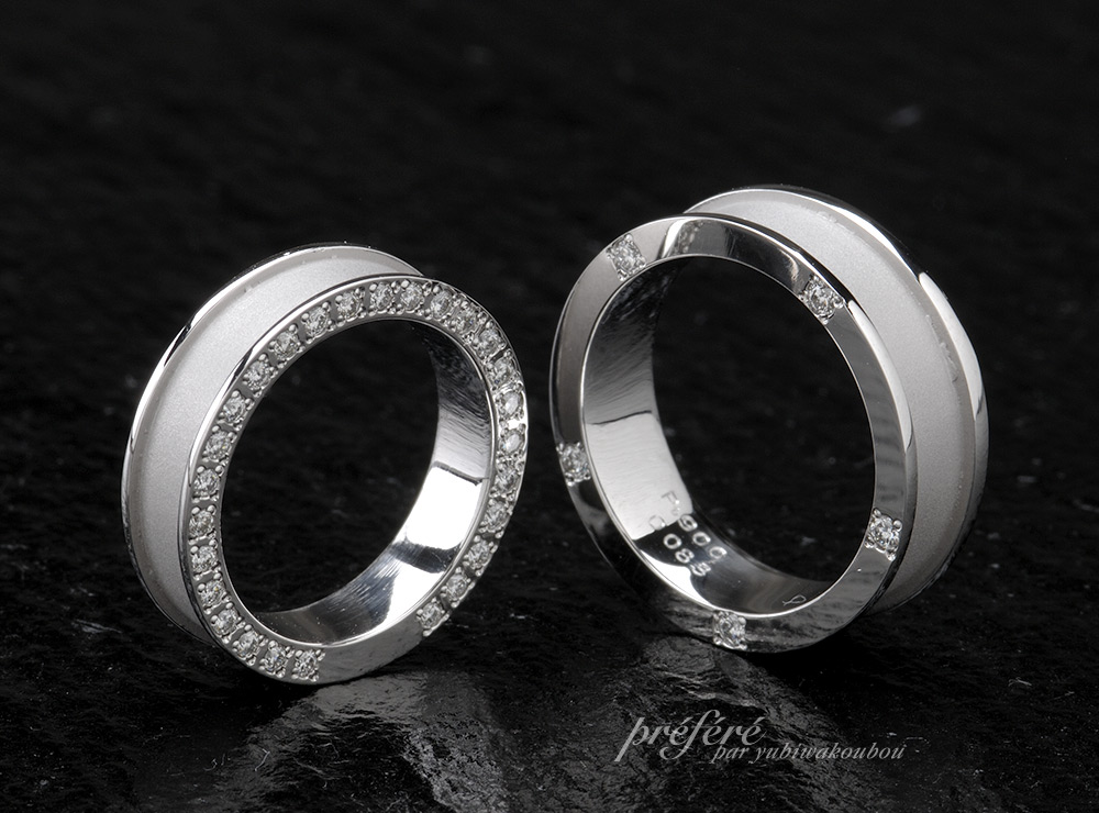 結婚指輪のオーダーは記念日と側面にダイヤを留めました