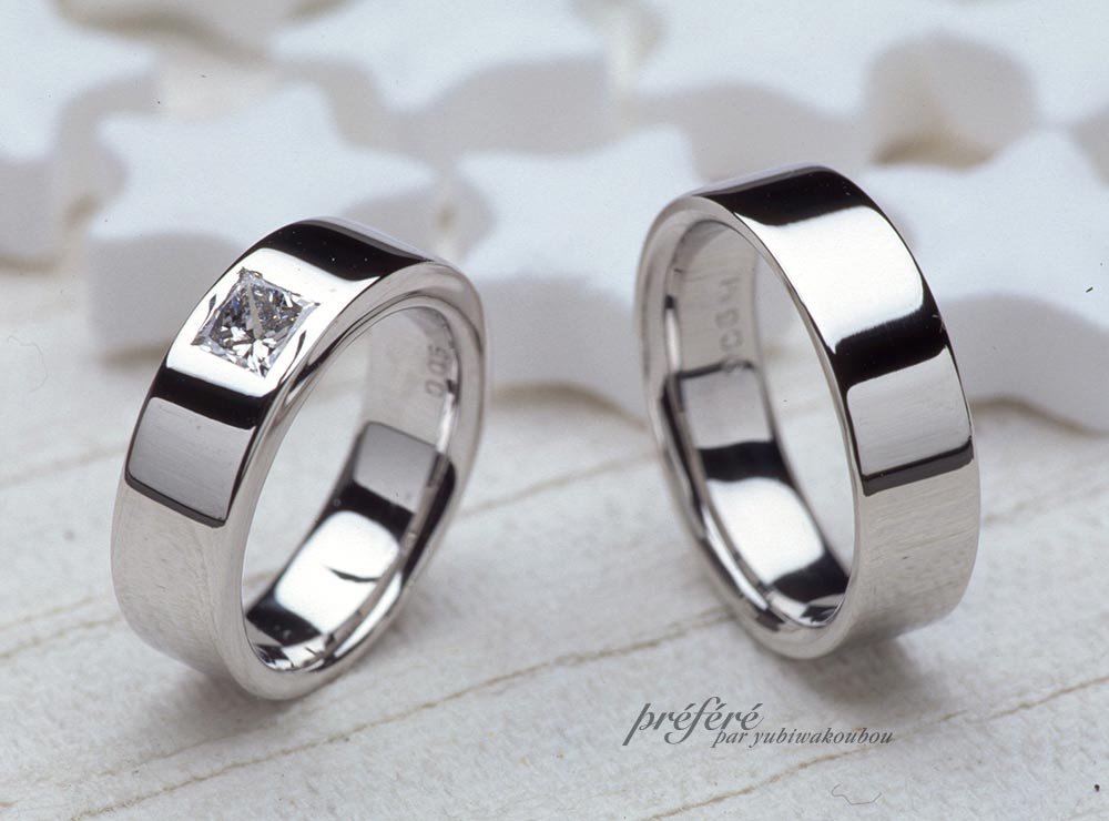 平打ちストレートのシンプルな形状の結婚指輪はオーダーメイド