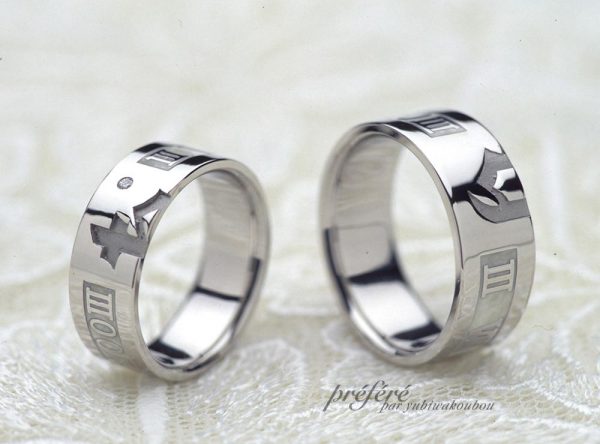 イニシャルとローマ数字の結婚指輪