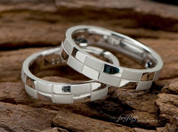 市松模様デザインの結婚指輪