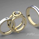 18金とプラチナのコンビ素材の結婚指輪と婚約指輪のセットリング