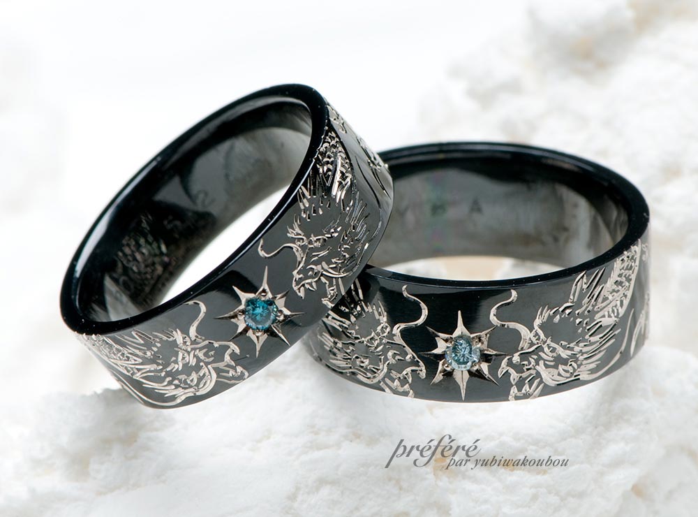 龍をデザインした結婚指輪(マリッジリング)