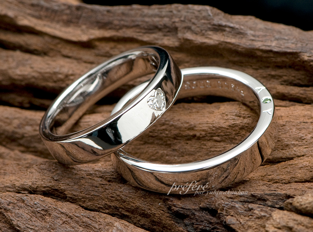 結婚指輪のオーダーはハートダイヤを留めて