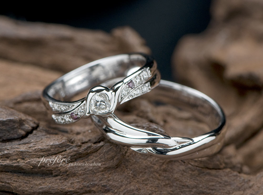 ハートダイヤの結婚指輪オーダーメイド