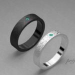 放射線状テクスチャーにプリンセスダイヤを入れた結婚指輪のオーダ―