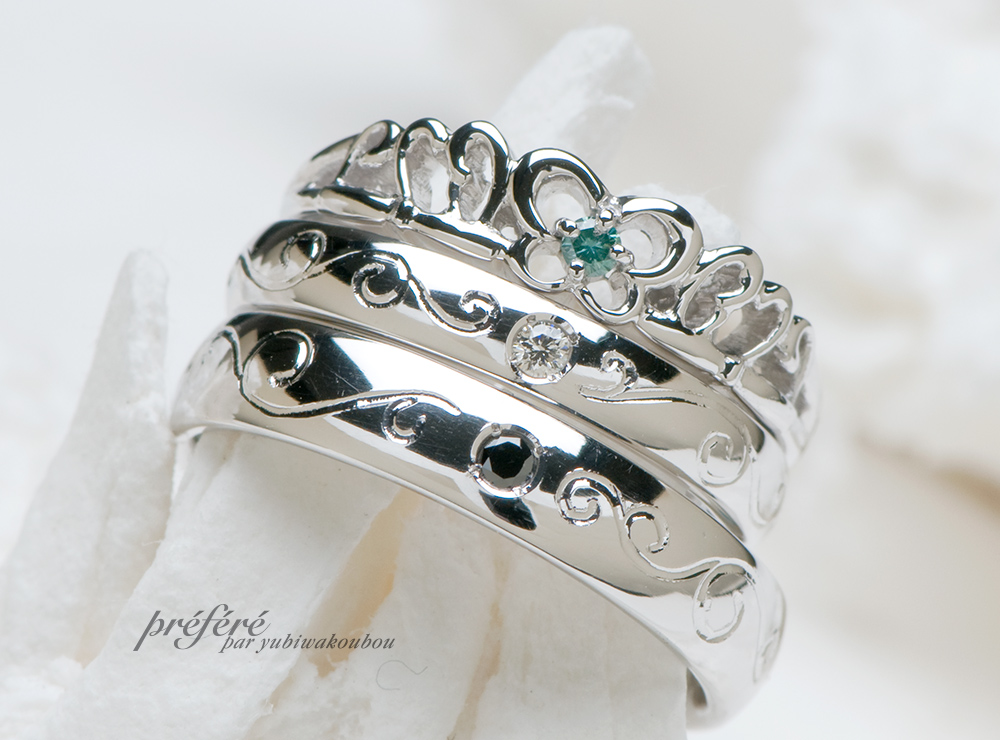 蝶々モチーフ 婚約指輪＆結婚指輪 セットリングオーダー
