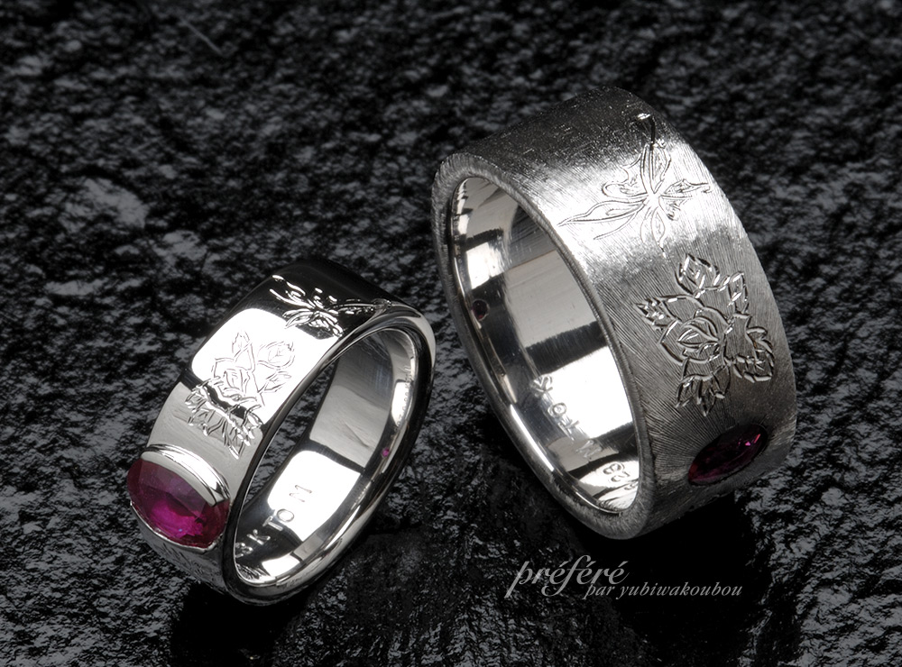 蝶モチーフ 結婚指輪オーダー,薔薇 結婚指輪オーダーメイド,幅広リング 結婚指輪オーダー