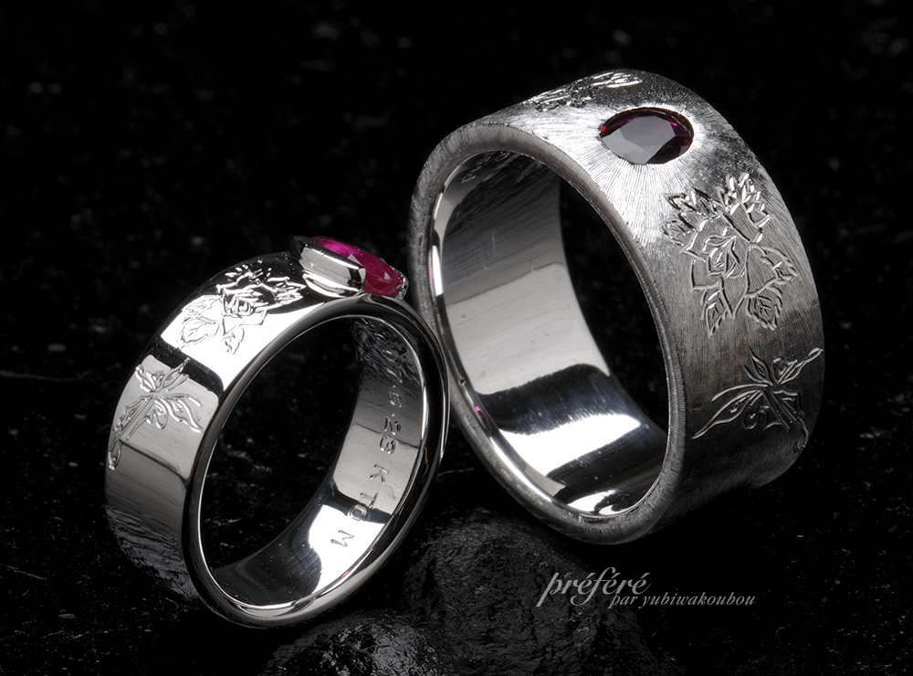 蝶モチーフ 結婚指輪オーダー,薔薇 結婚指輪オーダーメイド,幅広リング 結婚指輪オーダー