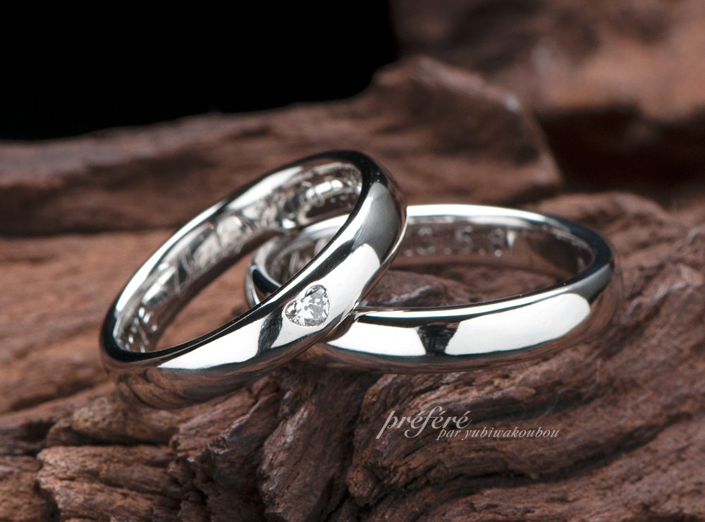 ハートダイヤ 結婚指輪オーダー,シンプルデザイン 結婚指輪オーダー
