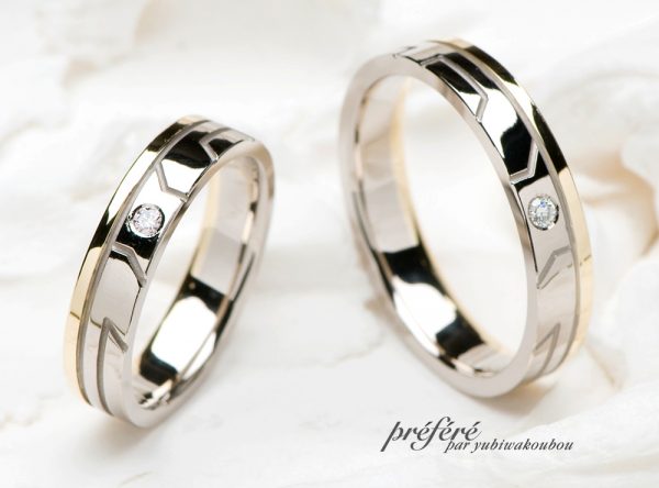 質感と素材使いのおしゃれな オーダーメイドの結婚指輪(マリッジリング)