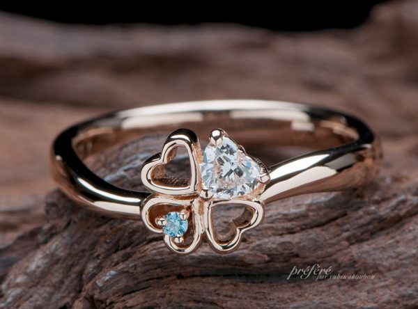 四つ葉のクローバーとハートのダイヤで婚約指輪をオーダー