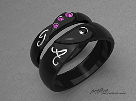 お二人のリングを合わせてハートになるブラックリングは、結婚指輪としてオーダーメイドでお作りしました。