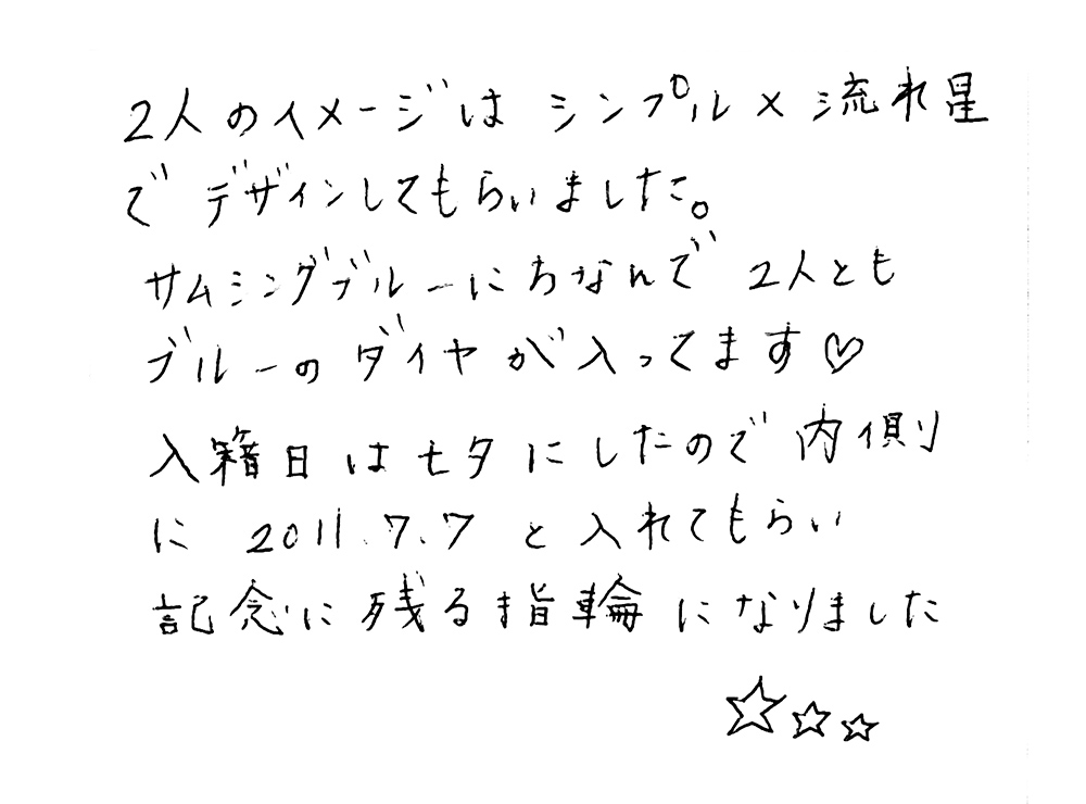 婚約指輪と結婚指輪をオーダーでお作り頂いたお客様