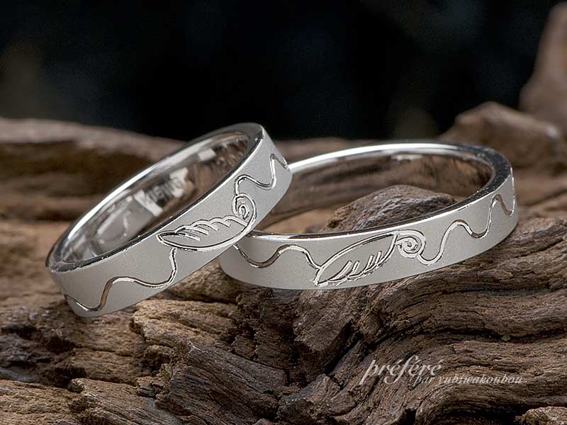 天使の羽のデザインのフルオーダー結婚指輪