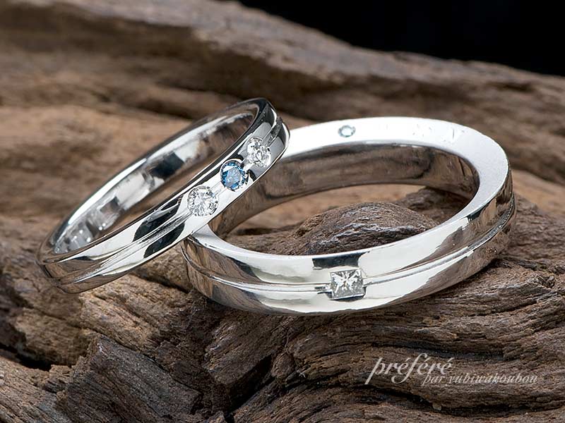 側面にダイヤと文字を入れた結婚指輪はフルオーダー