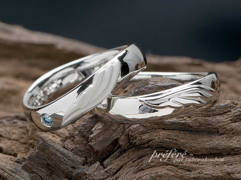天使の羽をモチーフにしたペアの結婚指輪はフルオーダー