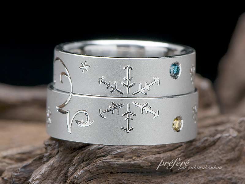 雪の結晶モチーフにしたペアリングの結婚指輪はフルオーダー
