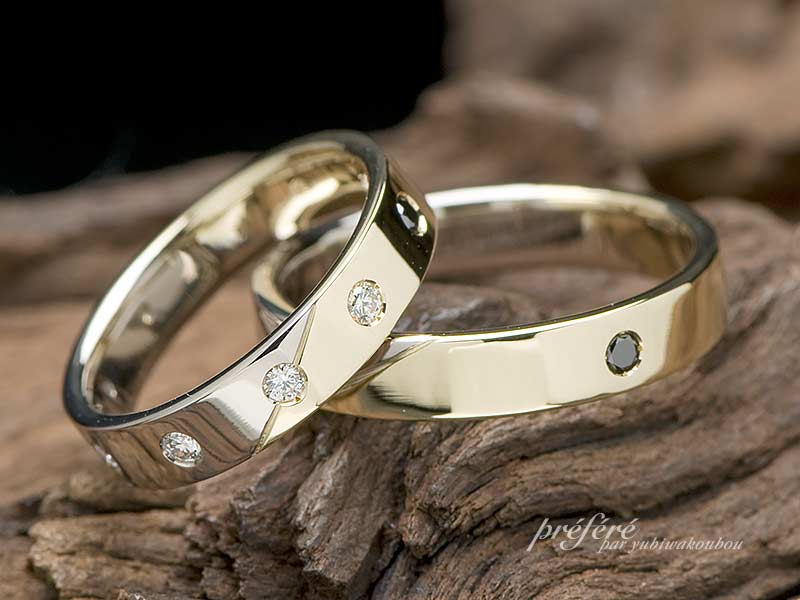 プラチナと18金ゴールドのコンビリングでペアの結婚指輪