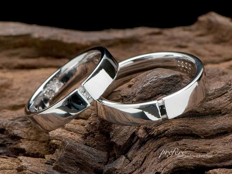 ダイヤモンドを控えめに留めた結婚指輪はオーダーメイド
